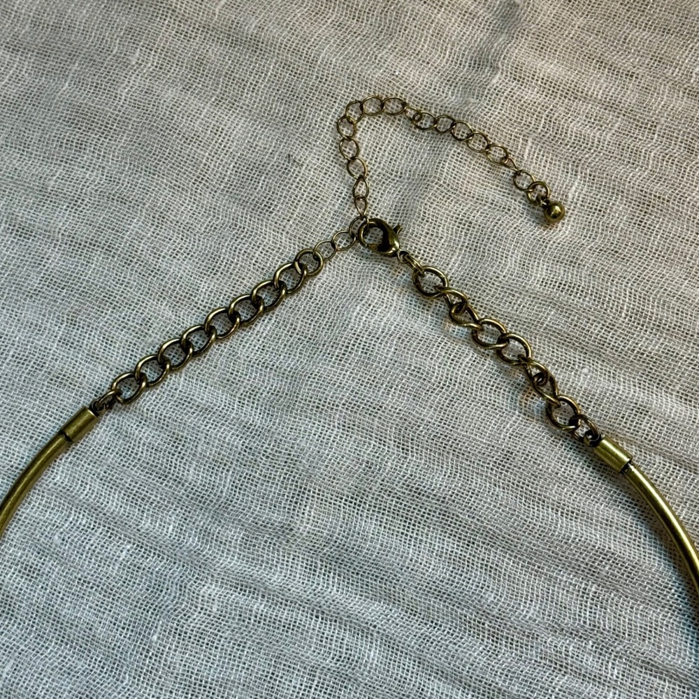 Rhinestone Fringe Choker Necklace Gold Tone Boho Festival Y2K Statement - Picture 5 of 10